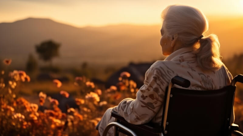 person looking at sunset