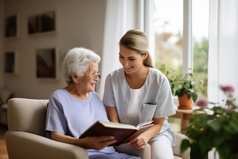 elderly lady and carer